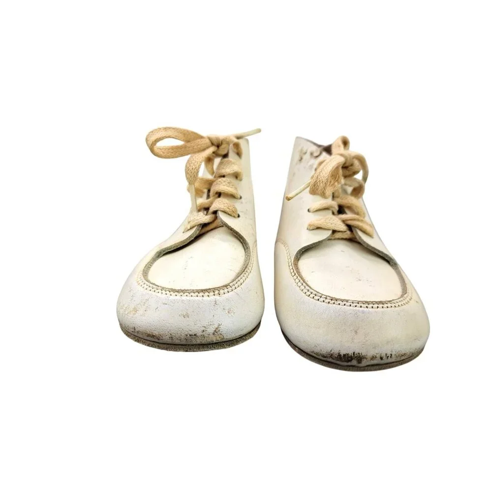 Vintage Baby Leather Lace Up Ankle Boots Shoes Cream Size 3.5 Hand Lasted Mocs